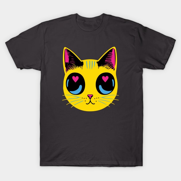 Pansexual Pride Cat - Heart Eyes T-Shirt T-Shirt by KittenMe Designs
